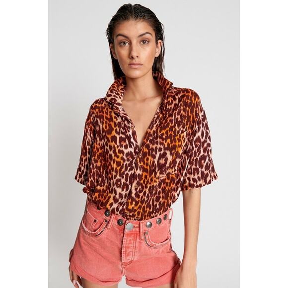 ONE TEASPOON Polynesian Animal Print Short Sleeves Button Down Shirt NWT Size L - Picture 1 of 8